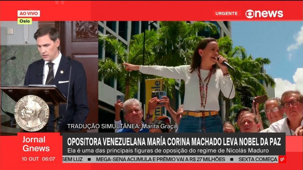 María Corina Machado Receberá Prêmio Nobel da Paz na Noruega